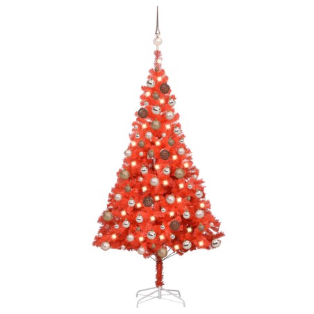 vidaXL Árbol de Navidad preiluminado con luces y bolas rojo 180 cm