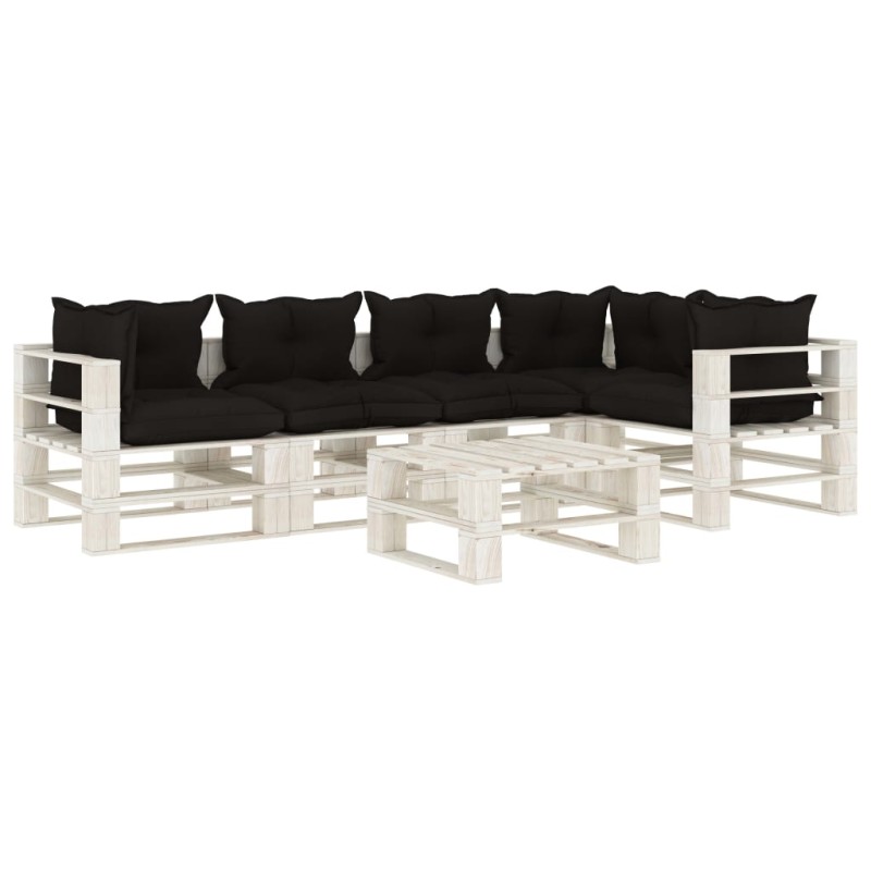 vidaXL Set muebles de palets de jardín 6 pzas madera cojines negros vidaXL Set muebles de palets de jardín 6 pzas madera cojines negros