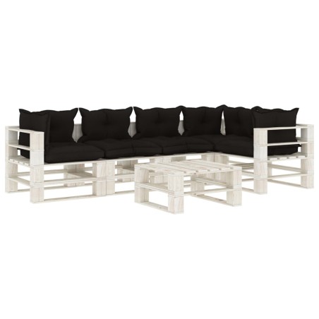 vidaXL Set muebles de palets de jardín 6 pzas madera cojines negros