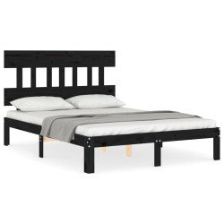 vidaXL Estructura cama de matrimonio con cabecero madera maciza negro