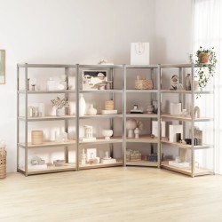 vidaXL Estantería 5 niveles 4 uds acero madera contrachapada plateado
