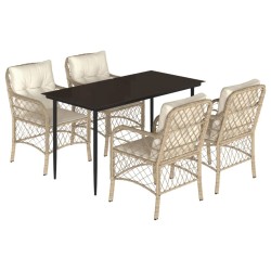 vidaXL Set comedor de jardín 5 pzas con cojines ratán sintético beige
