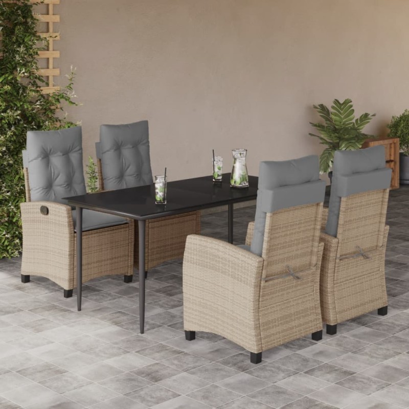 vidaXL Set comedor de jardín 5 pzas con cojines ratán sintético beige vidaXL Set comedor de jardín 5 pzas con cojines ratán sintético beige