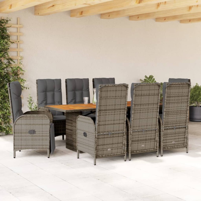 vidaXL Set comedor jardín 9 pzas y cojines ratán sintético gris vidaXL Set comedor jardín 9 pzas y cojines ratán sintético gris