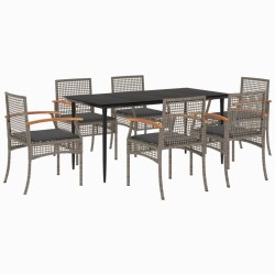 vidaXL Set comedor jardín 7 pzas y cojines ratán sintético gris