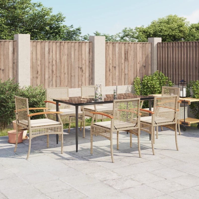 vidaXL Set comedor de jardín 7 pzas con cojines ratán sintético beige vidaXL Set comedor de jardín 7 pzas con cojines ratán sintético beige