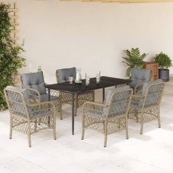 vidaXL Set comedor de jardín 7 pzas con cojines ratán sintético beige