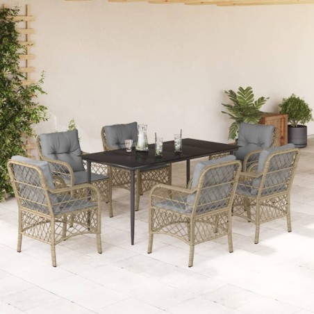 vidaXL Set comedor de jardín 7 pzas con cojines ratán sintético beige