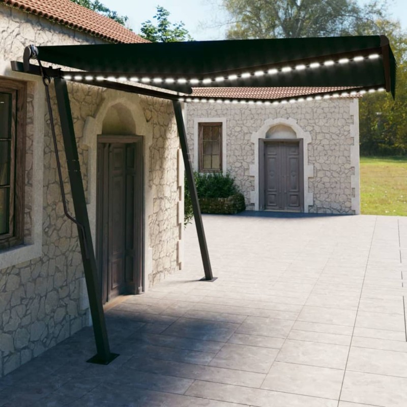 vidaXL Toldo automático LED sensor de viento gris antracita 4x3 m vidaXL Toldo automático LED sensor de viento gris antracita 4x3 m