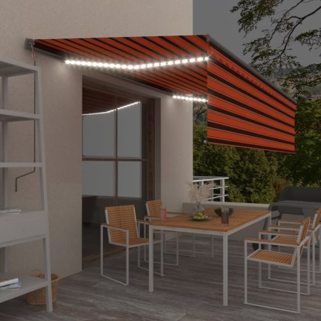 vidaXL Toldo retráctil manual con persiana y LED naranja y marrón 5x3m
