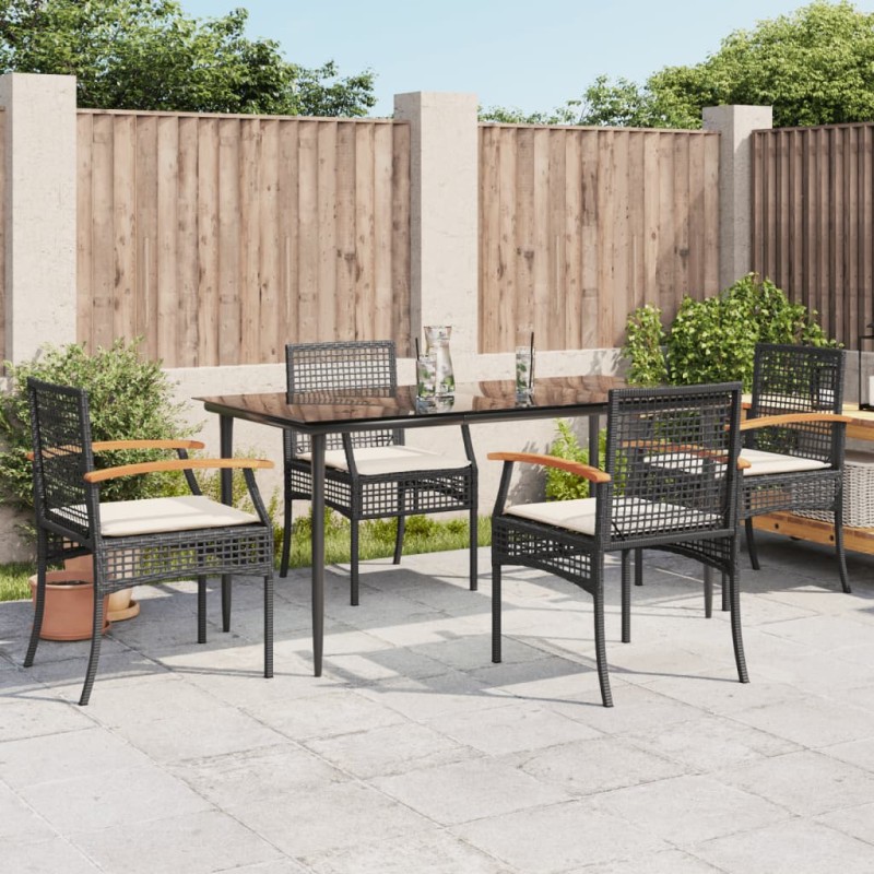 vidaXL Set de muebles jardín 5 pzas con cojines ratán sintético negro vidaXL Set de muebles jardín 5 pzas con cojines ratán sintético negro