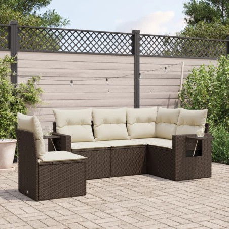 vidaXL Set comedor de jardín 5 piezas y cojines ratán sintético marrón