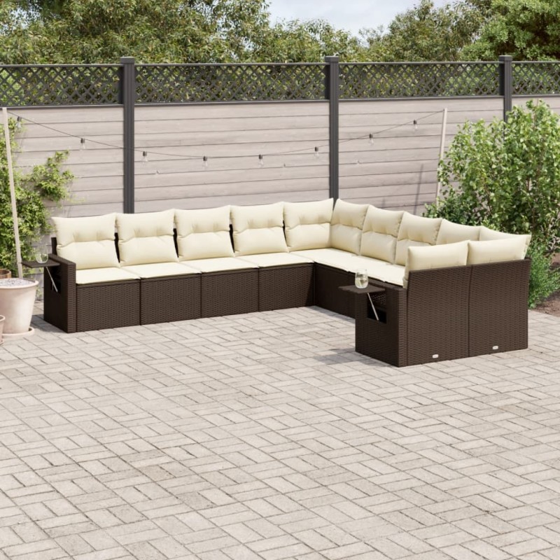 vidaXL Set de sofás de jardín 10 pzas y cojines ratán sintético marrón vidaXL Set de sofás de jardín 10 pzas y cojines ratán sintético marrón