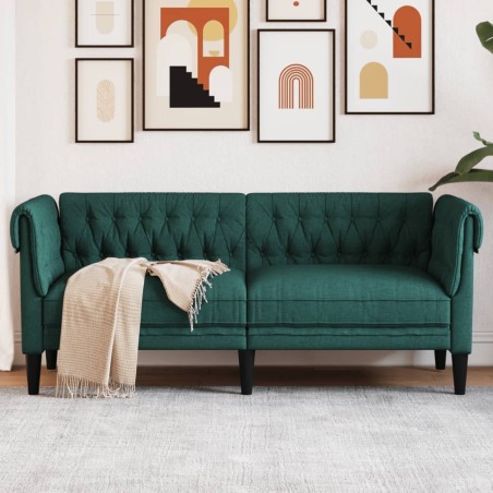 vidaXL Sofá Chesterfield de 2 plazas tela verde oscuro