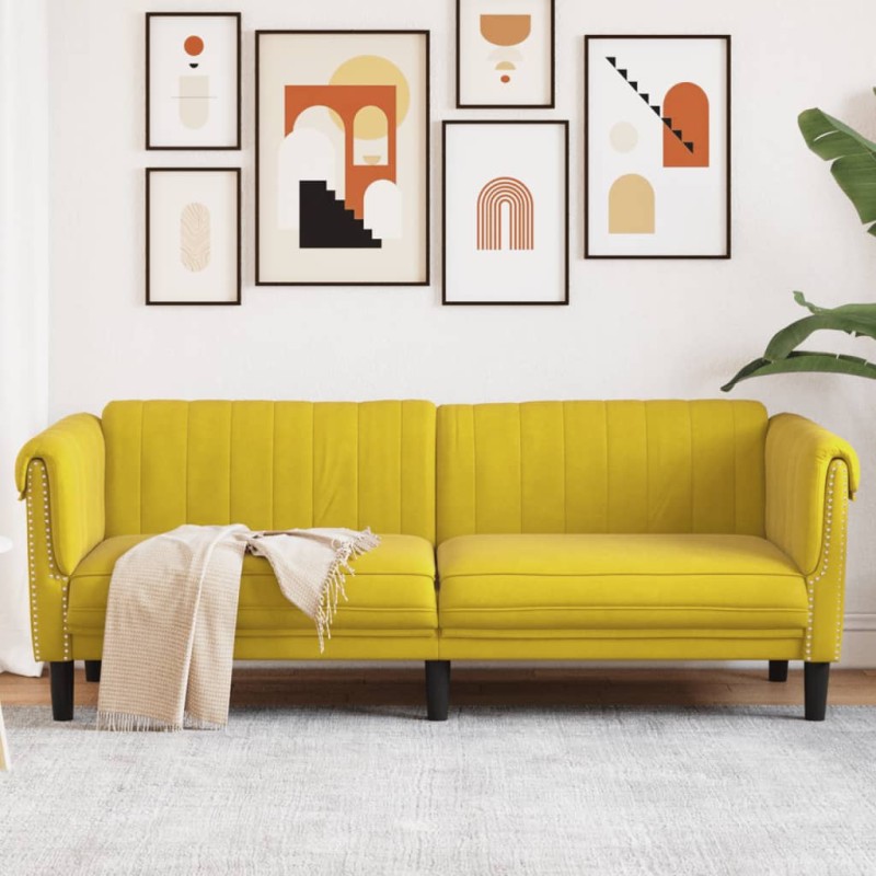 vidaXL Sofá de 3 plazas terciopelo amarillo vidaXL Sofá de 3 plazas terciopelo amarillo