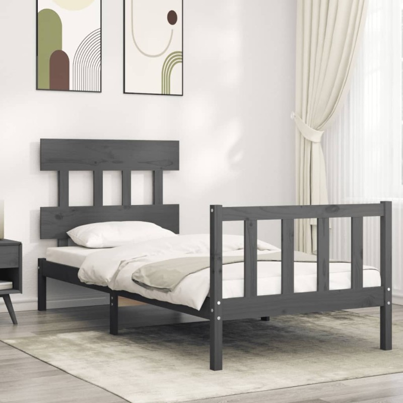 vidaXL Estructura de cama con cabecero madera maciza gris vidaXL Estructura de cama con cabecero madera maciza gris