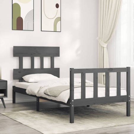 vidaXL Estructura de cama con cabecero madera maciza gris