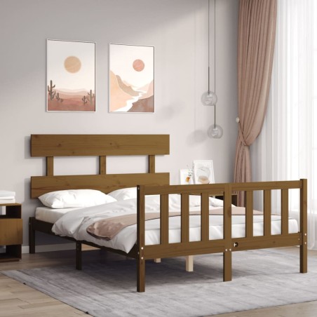 vidaXL Estructura de cama matrimonio con cabecero madera marrón miel