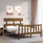 vidaXL Estructura de cama matrimonio con cabecero madera marrón miel vidaXL Estructura de cama matrimonio con cabecero madera marrón miel