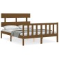 vidaXL Estructura de cama matrimonio con cabecero madera marrón miel vidaXL Estructura de cama matrimonio con cabecero madera marrón miel