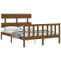 vidaXL Estructura de cama matrimonio con cabecero madera marrón miel vidaXL Estructura de cama matrimonio con cabecero madera marrón miel