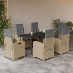 vidaXL Set comedor de jardín 7 pzas con cojines ratán sintético beige