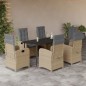 vidaXL Set comedor de jardín 7 pzas con cojines ratán sintético beige vidaXL Set comedor de jardín 7 pzas con cojines ratán sintético beige
