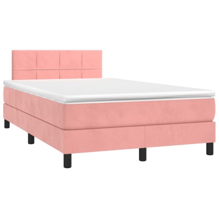 vidaXL Cama box spring con colchón y LED terciopelo rosa 120x190 cm