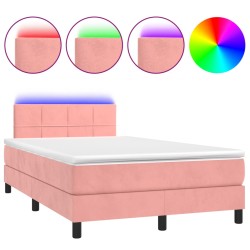 vidaXL Cama box spring con colchón y LED terciopelo rosa 120x190 cm