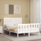 vidaXL Estructura cama de matrimonio con cabecero madera maciza blanco vidaXL Estructura cama de matrimonio con cabecero madera maciza blanco