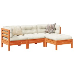 vidaXL Set de sofás jardín 4 pzas con cojines madera pino marrón cera