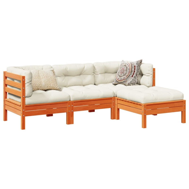 vidaXL Set de sofás jardín 4 pzas con cojines madera pino marrón cera vidaXL Set de sofás jardín 4 pzas con cojines madera pino marrón cera