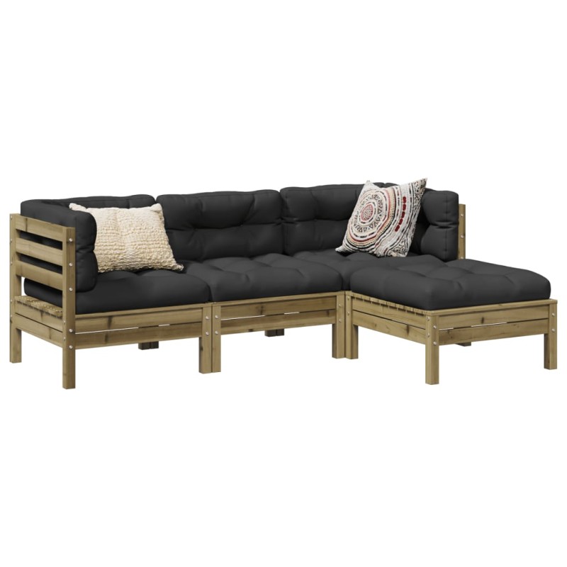 vidaXL Juego de sofás jardín 4 pzas con cojines madera pino impregnada vidaXL Juego de sofás jardín 4 pzas con cojines madera pino impregnada