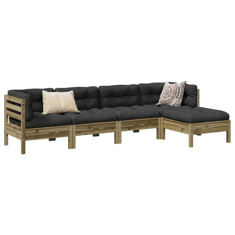 vidaXL Set de sofás jardín 5 pzas con cojines madera pino impregnada vidaXL Set de sofás jardín 5 pzas con cojines madera pino impregnada