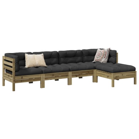 vidaXL Set de sofás jardín 5 pzas con cojines madera pino impregnada