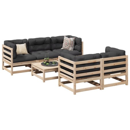 vidaXL Juego de sofás de jardín 6 pzas con cojines madera maciza pino
