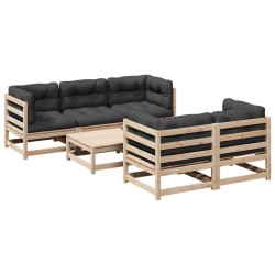 vidaXL Juego de sofás de jardín 6 pzas con cojines madera maciza pino