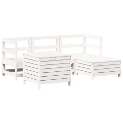 vidaXL Juego de sofás de jardín 5 piezas madera maciza de pino blanco