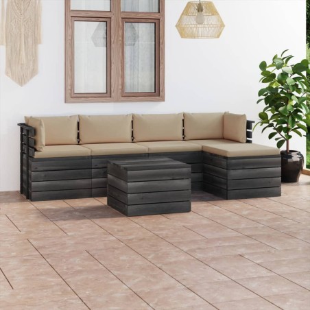 vidaXL Muebles de palés de jardín 6 piezas cojines madera maciza pino