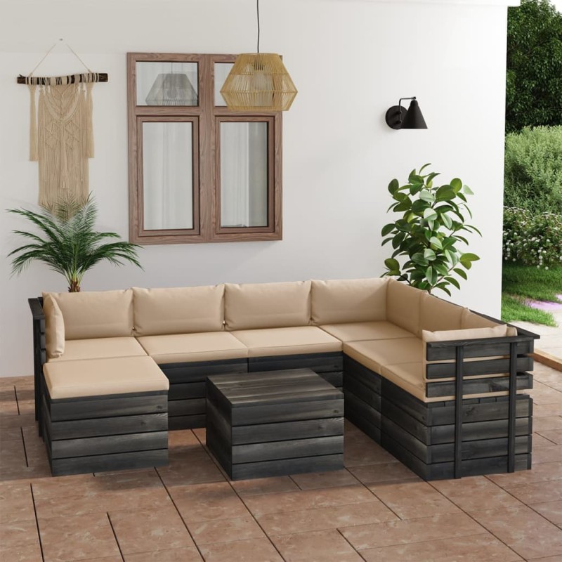 vidaXL Muebles de palets para jardín 8 pzas cojines madera maciza pino vidaXL Muebles de palets para jardín 8 pzas cojines madera maciza pino