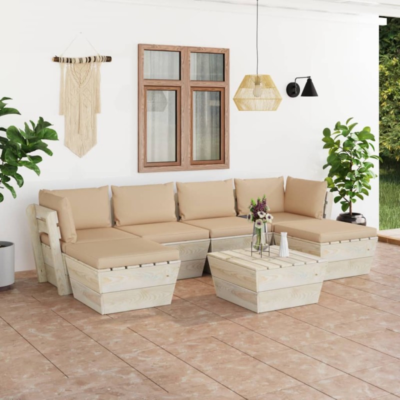 vidaXL Muebles de jardín de palets 7 piezas y cojines madera de abeto 