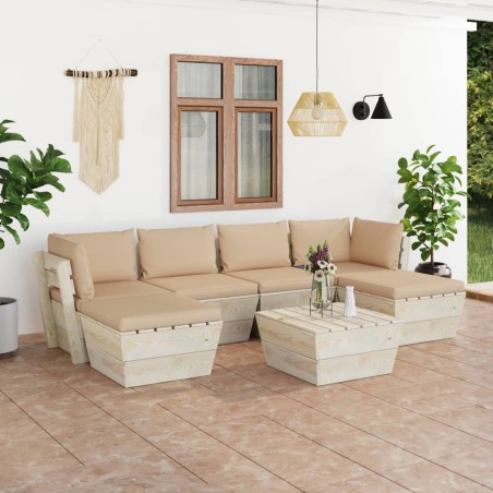 vidaXL Muebles de jardín de palets 7 piezas y cojines madera de abeto 