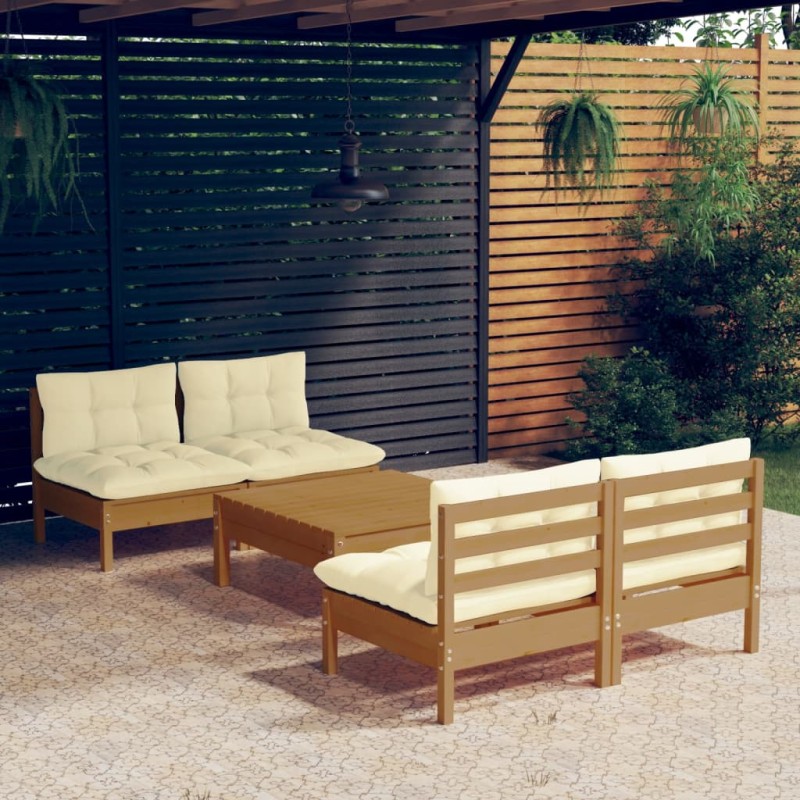 vidaXL Muebles de jardín 5 piezas cojines madera de pino crema