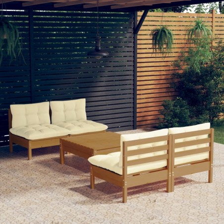 vidaXL Muebles de jardín 5 piezas cojines madera de pino crema