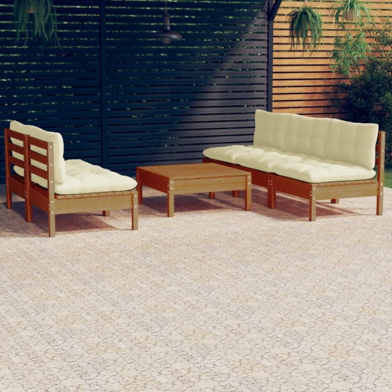 vidaXL Muebles de jardín 6 piezas cojines madera de pino crema vidaXL Muebles de jardín 6 piezas cojines madera de pino crema