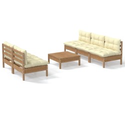 vidaXL Muebles de jardín 6 piezas cojines madera de pino crema