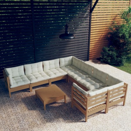 vidaXL Muebles de jardín 9 pzas y cojines madera de pino marrón miel