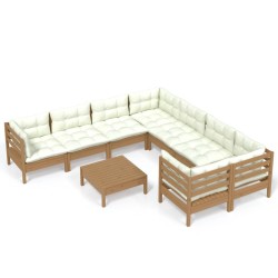 vidaXL Muebles de jardín 9 pzas y cojines madera de pino marrón miel