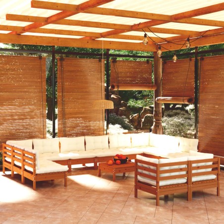 vidaXL Muebles de jardín 13 pzas y cojines madera de pino marrón miel