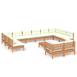 vidaXL Muebles de jardín 13 pzas y cojines madera de pino marrón miel